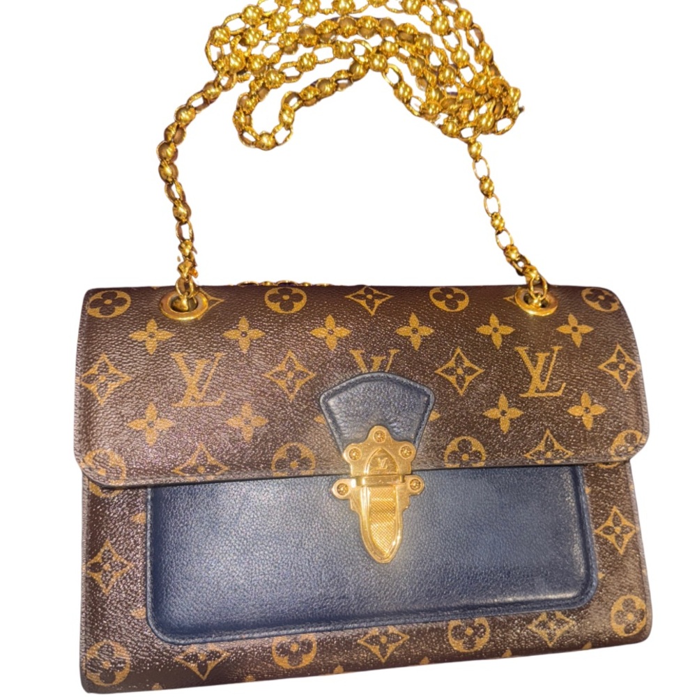 LOUIS VUITTON Victoire Chain Shoulder Bag Monogram Leather Marine Blue - Picture 3 of 5